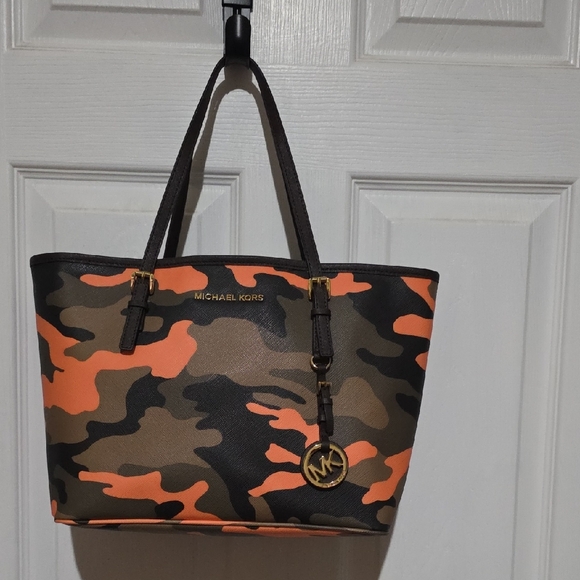 Michael Kors Handbags - Michael Kors Orange and Brown Camouflage Tote